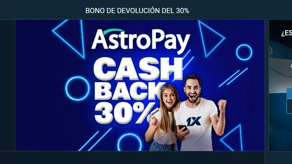 Gana con el cashback de 30 por ciento de Astropay en 1xbet