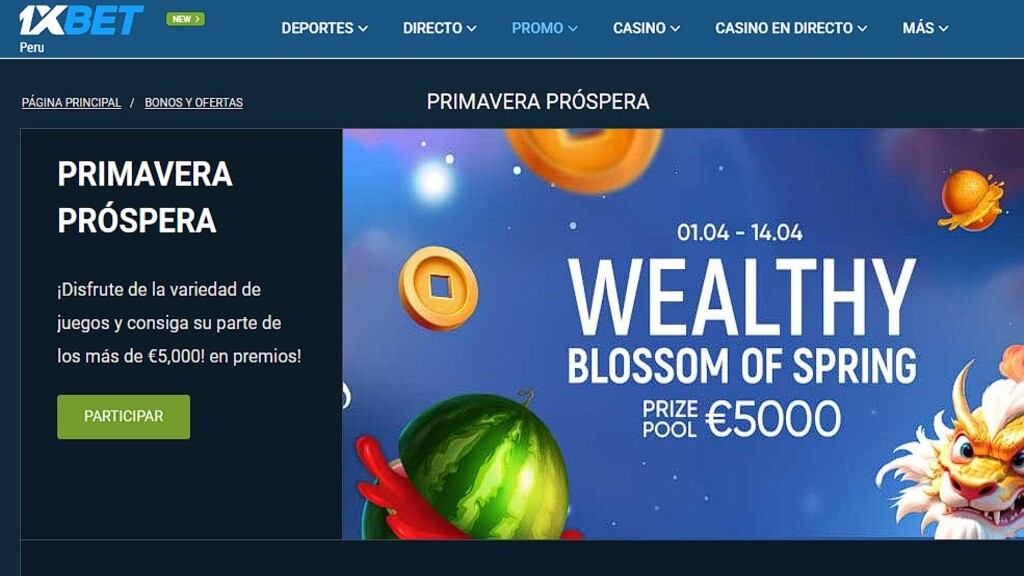 Promo Wealthy Blossom of Spring de 1xbet Perú abril 2024
